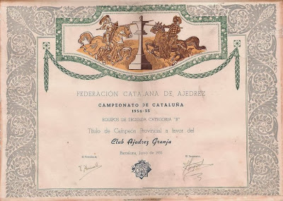 Diploma de Campeón de 2ª Categoría B del Club Ajedrez Granja