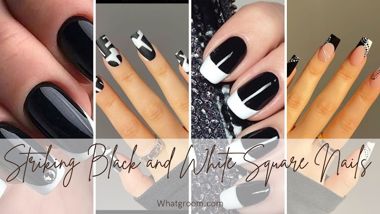 9) Striking Black and White Square Nails
