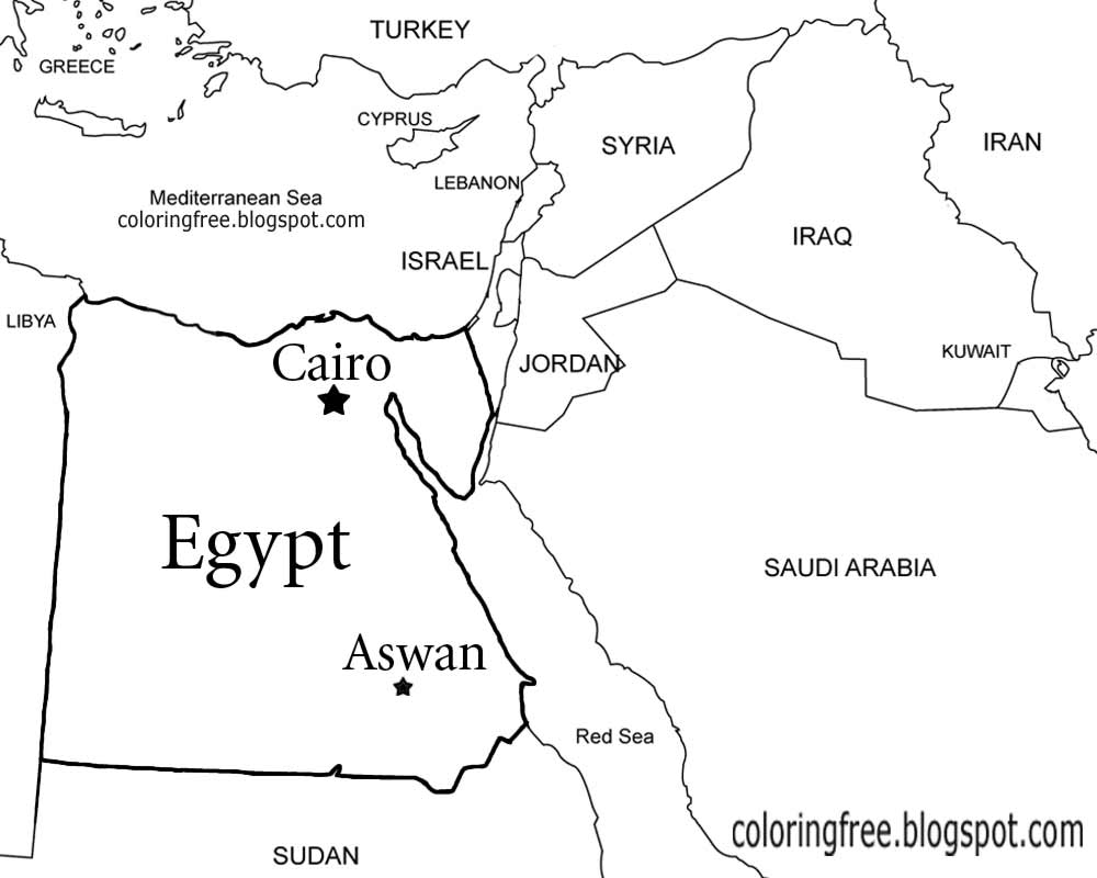 Printable Egyptian map representation country of Egypt Cairo coloring book pages for teenage artwork