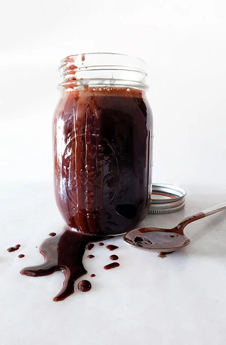 homemade chocolate syrup in a jar