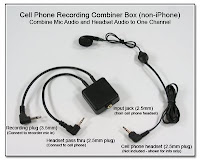 CP1043: Cell Phone Recording Combiner Box (non-iPhone) - Combine Mic Audio and Headset Audio to One Channel