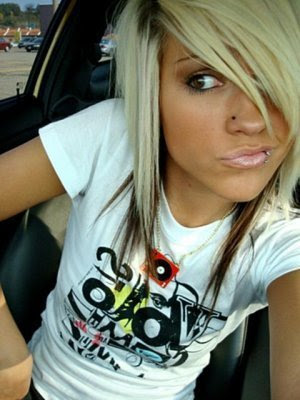 emo blonde hair with red highlights. Ashlee Simpson Hairstyles cool