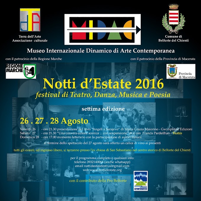 Festival “Notti d’Estate” 26-27-28 Agosto 2016: niziative culturali pro terremotati
