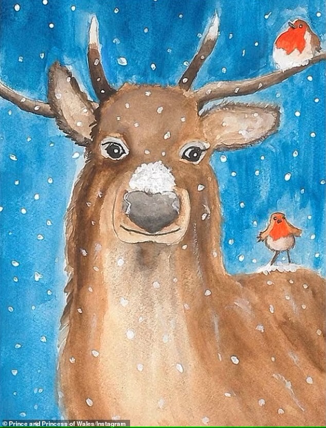 The Prince and Princess of Wales have shared a wintery painting of a reindeer by nine-year-old Prince George