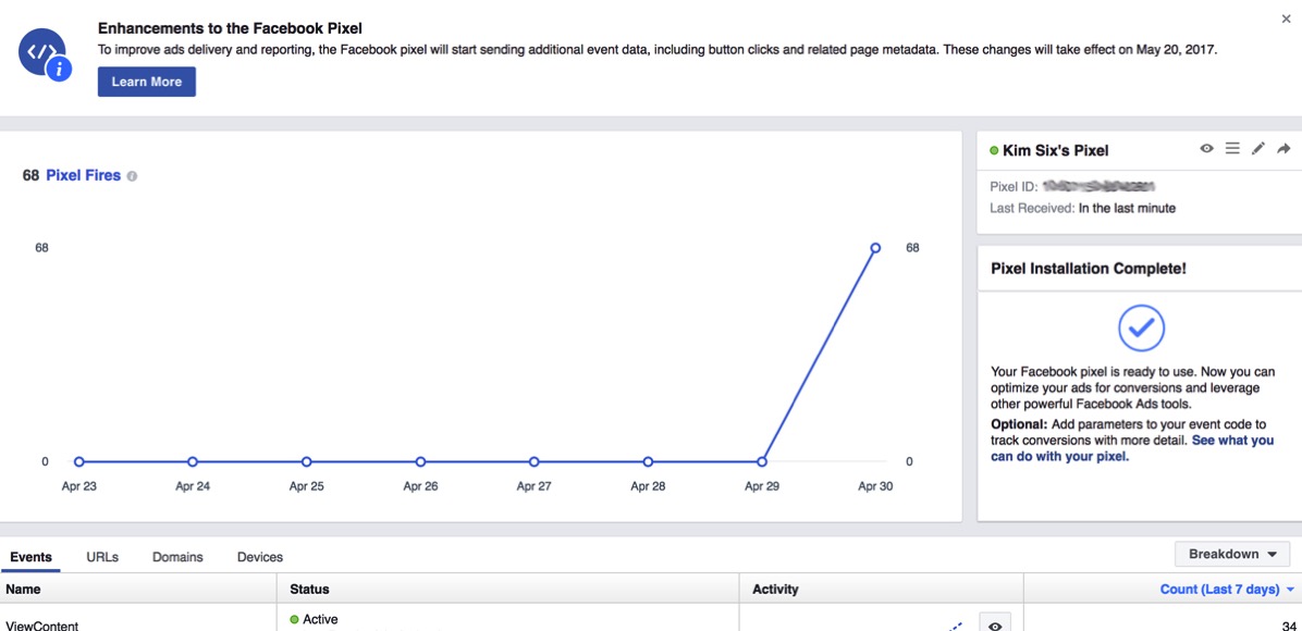 Facebook Pixel Tracking info