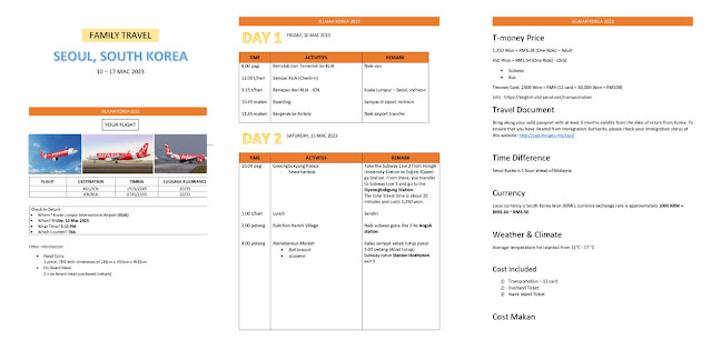 print itinerary sebelum ke korea