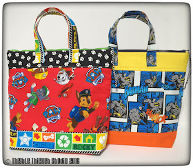 Thistle Thicket Studio, zipper totes, tote, paw patrol, batman, finish-a-long