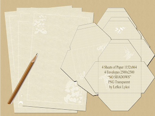 4 Sheets of paper & 4 Envelopes 2560 X 1920 pixels - High Resolution PNG, Graphic Design, Mail Art, Vectors, Vintage