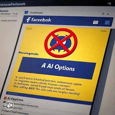 A screenshot of Facebook's settings page with a red "X" marked through the AI options.