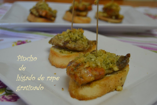 PINCHO DE HÍGADO DE RAPE GRATINADO.