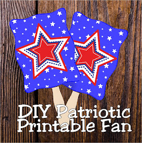 Stay cool and in the patriotic spirit with these printable patriotic fans.  They are so easy, you'll be making a bunch before the holiday and enjoying the breeze during the 4th of July activities. #patrioticparty #4thofjuly #partyprintable #fan #diypartymomblog