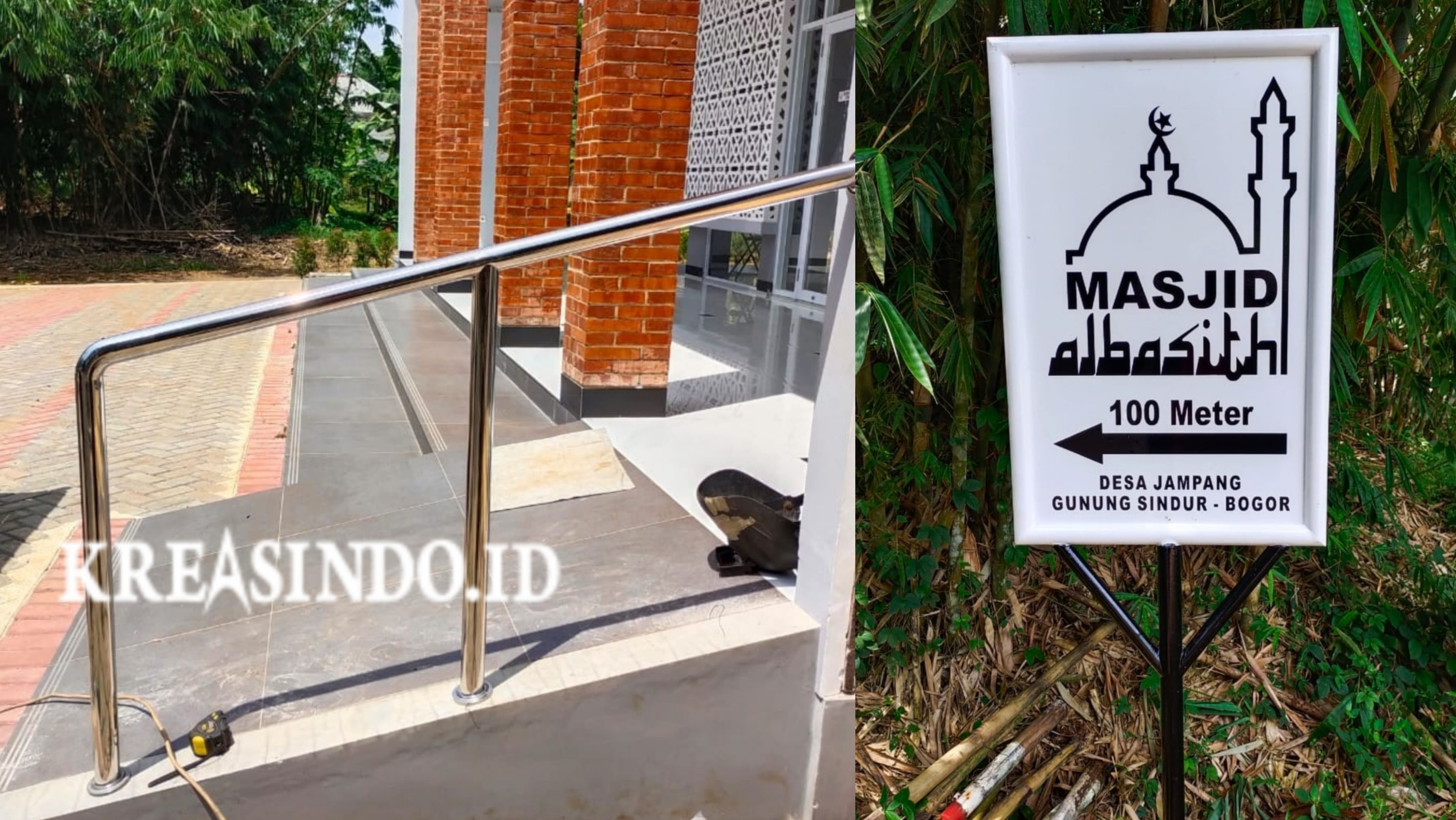 Plang Nama Besi dan Handrail Tangga Stainless pesanan Masjid Albasith Gunung Sindur