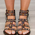  Ethnic Style Geometric Rivet Zipper Strappy Sandals - Brown