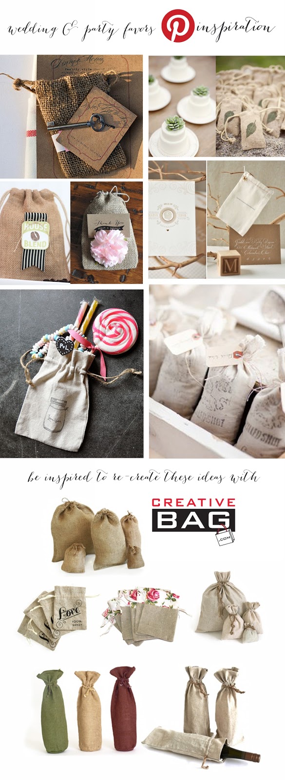 wedding and party favor inspiration using burlap and line  from Creative Bag