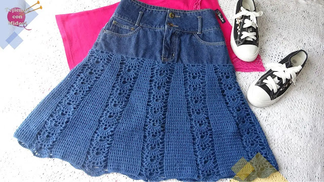 Falda de Jean Complementa en Tejido a Crochet