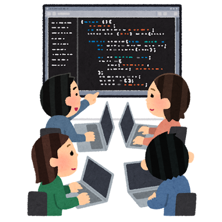 チームでプログラミングをしているイラスト