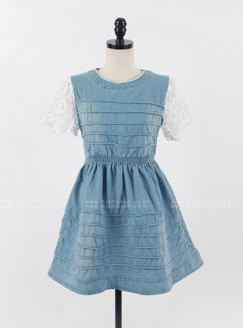 Denim Dress with Lace Sleeves