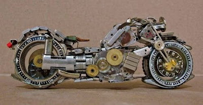 Motorbike art made from watch parts