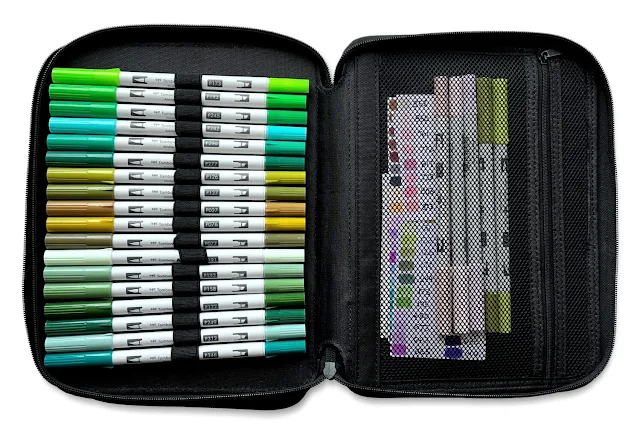 Sunny Studio Stamps Blog: Tombow Greens & Aquas ABT Pro Alcohol Based Markers in Black Zippered Storage Case Binder