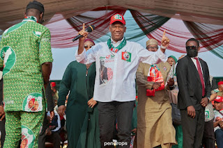 2023 Presidential candidate of the Labour Party (LP), alongside his running mate, Dr. Yusuf Datti Baba-Ahmed, at the venue of the 2023 Labour Party Presidential Campaign rally in Abuja, Federal Capital Territory (FCT)