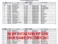 List Daftar Nama PTT Yang Lolos Seleksi CPNS Tahun 2017 