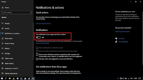 mematikan (off) fitur notifikasi "get notification from apps