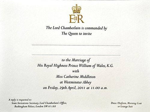 william and kate wedding invite. william kate wedding