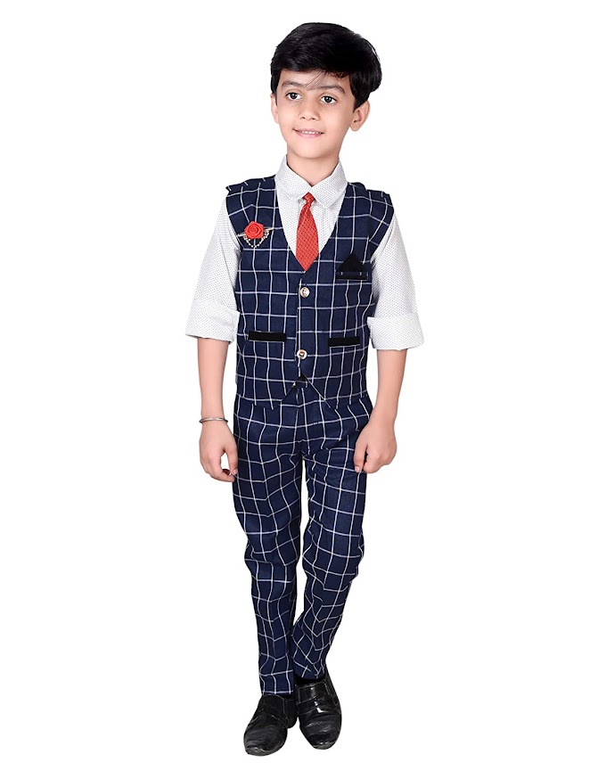 ahhaaaa Boy's Blended Waistcoat, Shirt, Tie Trouser Set