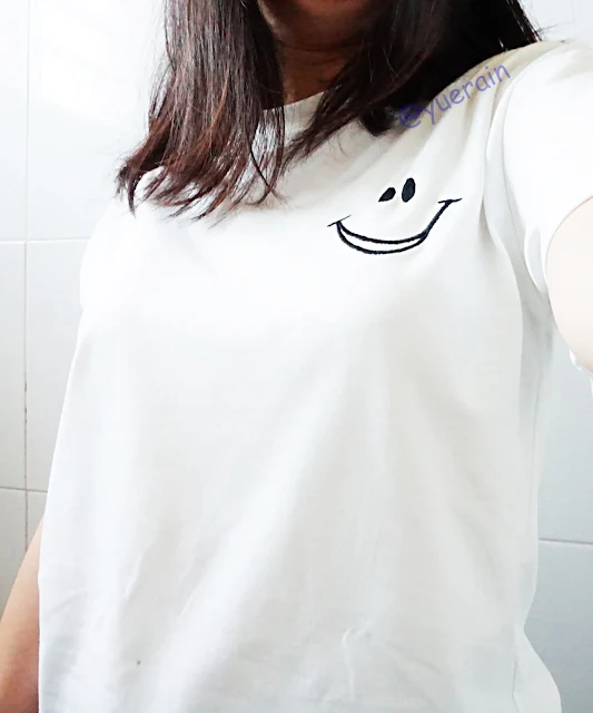 Annyoung Elbow-Sleeve Smiley Face T-Shirt (White M) 1088547237