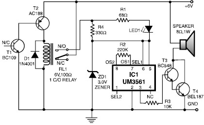 Circuit Project: Heat detector alarm circuit using UM3561