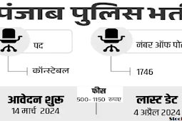 पंजाब पुलिस में कॉन्स्टेबल की 1746 वैकेंसी 2024, सैलरी 20000 (Constable vacancy in Punjab Police 2024, salary 20000)