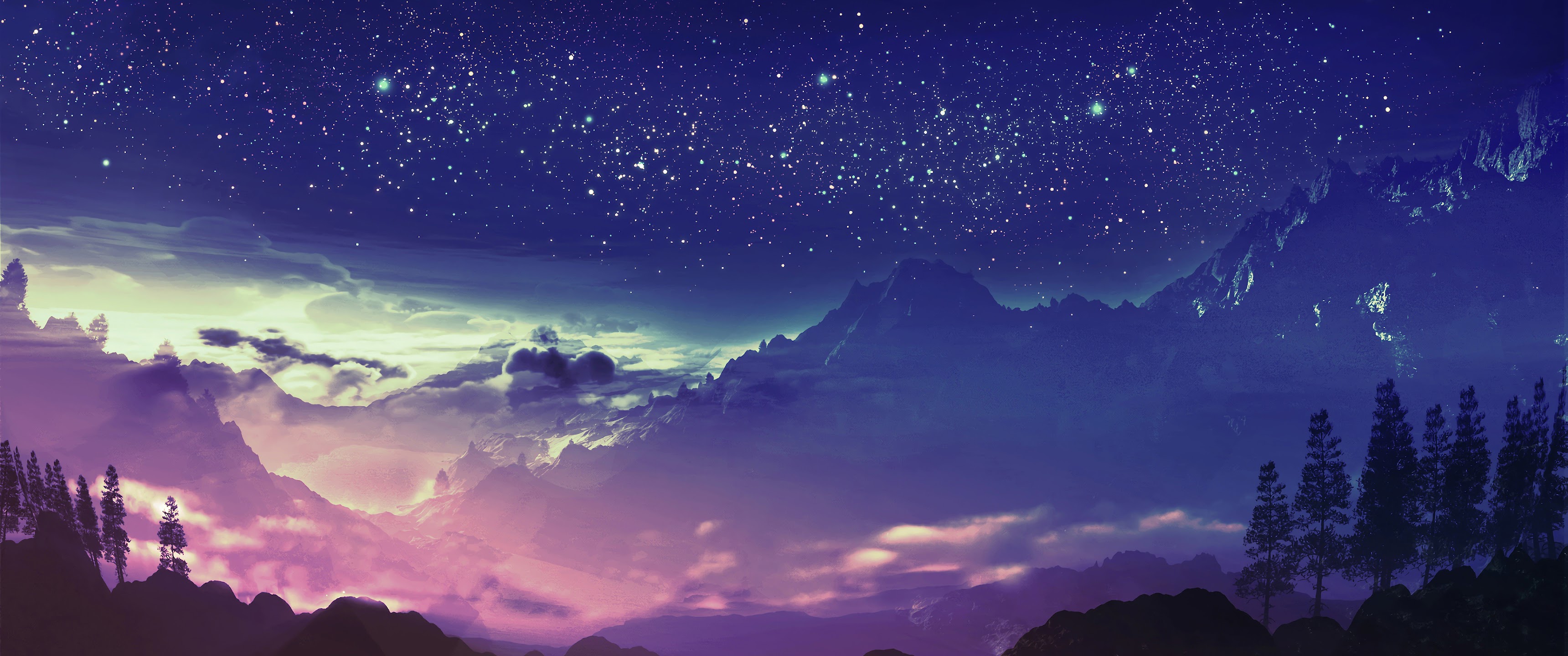 mountain night scenery stars landscape anime 4k wallpaper 84