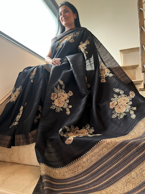 Black Dupion silk saree