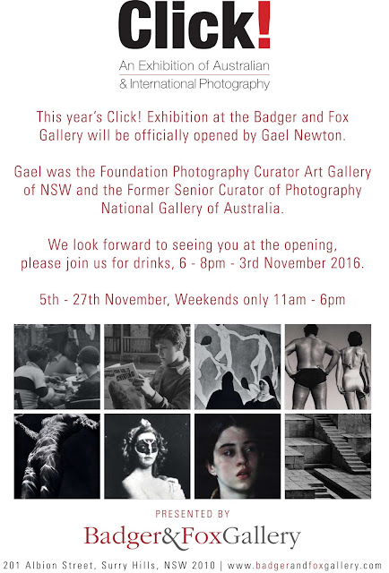 Flyer for Click exhibition at Badger & Fox Gallery Sydney. 