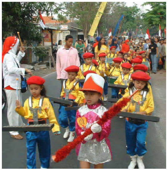 Dalam karnaval musik, alat-alat musik meng-hasilkan berbagai bunyi yang enak didengar.