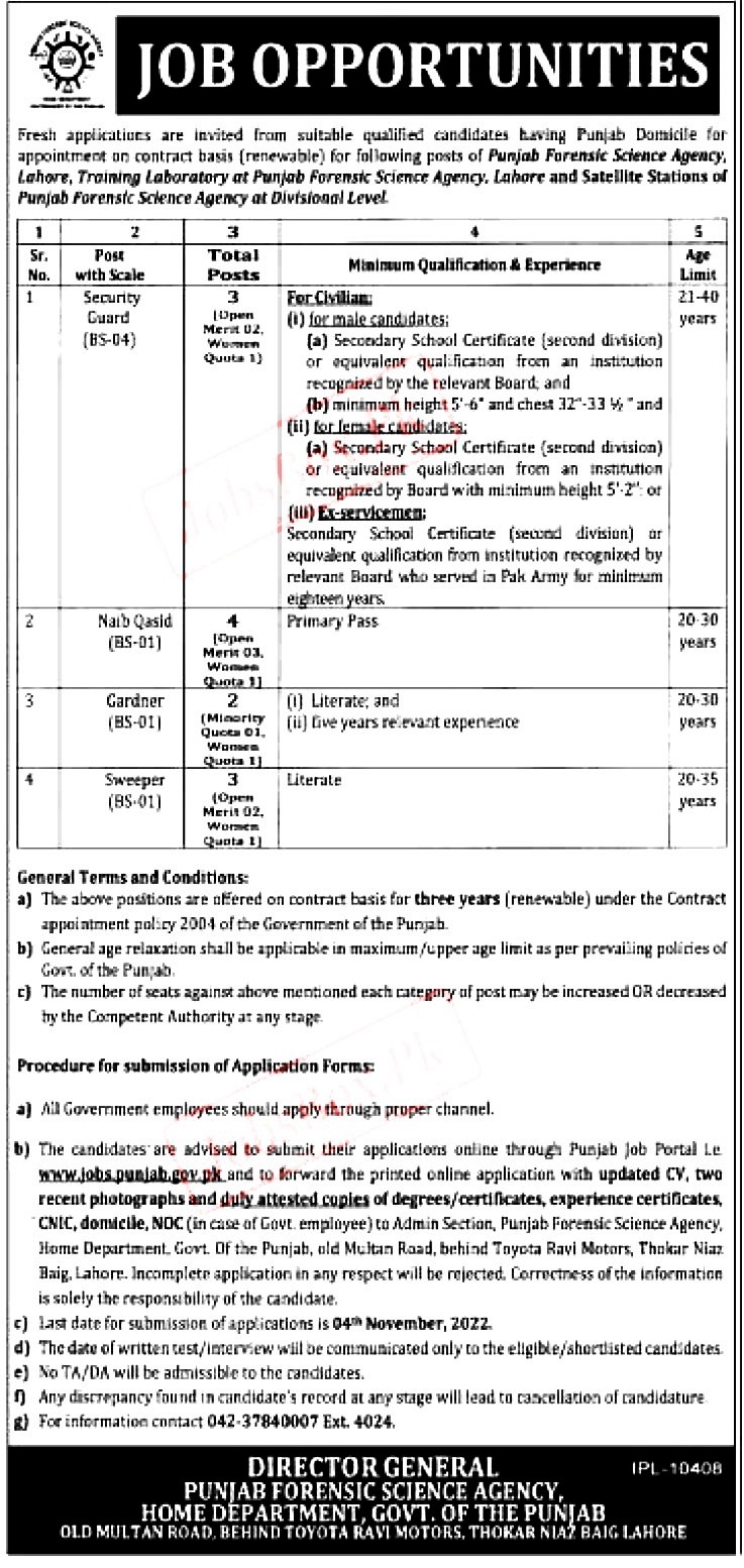 New Punjab Forensic Science Agency PFSA Jobs October 2022 - Complete Application Procedure