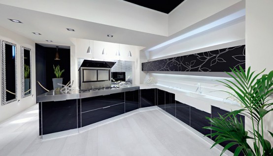 BLACK AND WHITE KITCHEN WITH GARDEN