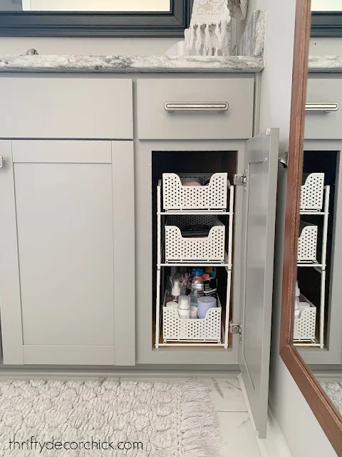 skinny sliding storage baskets for under cabinets