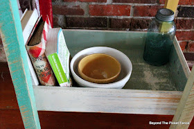 old drawers, repurposed, kitchen island, storage, cookbooks, barnwood, http://bec4-beyondthepicketfence.blogspot.com/2016/02/old-drawer-work-station.html