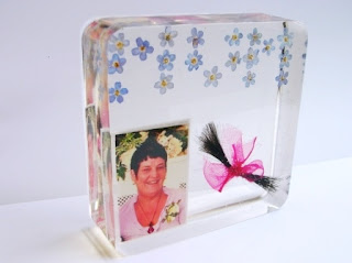 Hair, photo and forget me not flower paperweight