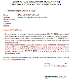 Contoh Surat Pertanggungjawaban Mutlak (SPTJM) Dana BSM 