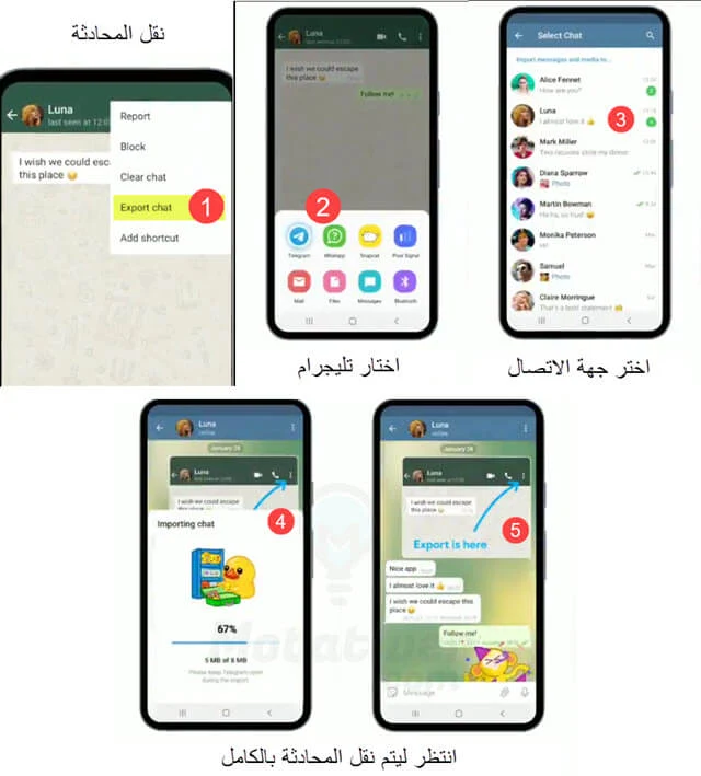 نقل محادثات واتس اب الى تليجرام على اندرويد