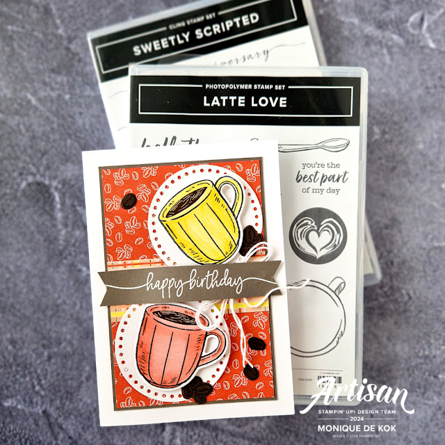 Stampin met Monique, Latte Love, Sweetly Scripted, zelfgemaakte kaart, Happy Birthday, GDP443, Stampin' Up!