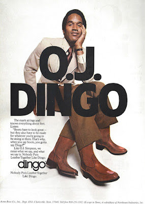 three-legged O.J. Simpson Dingo boots ad from Playboy November 1977