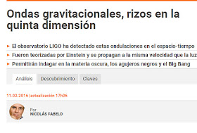 Ondas gravitacionales, rizos en la quinta dimensión