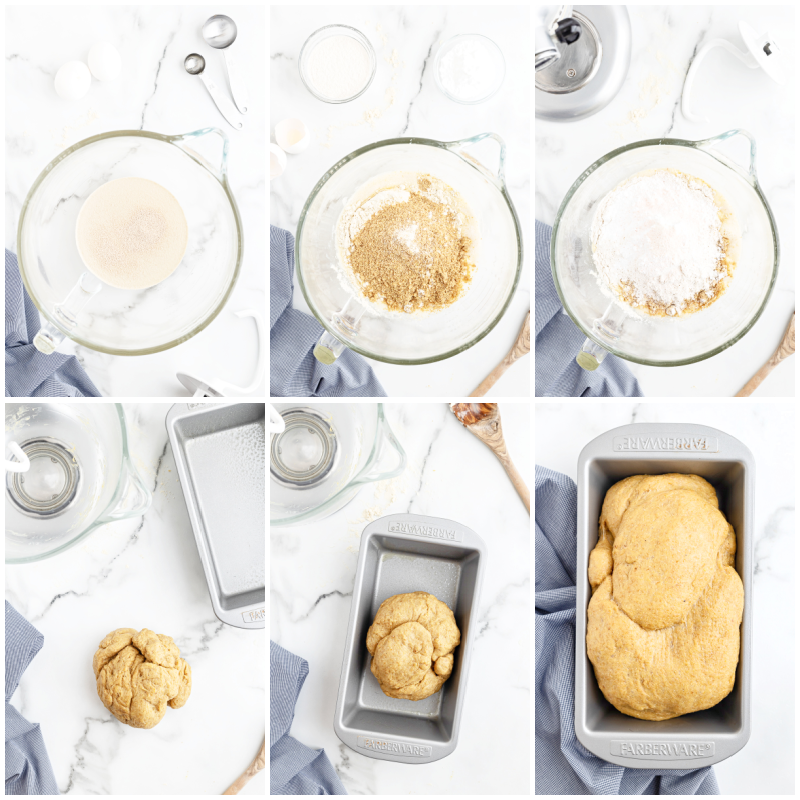 Six photos of the process of making the BEST Keto Bread (oven baked method).