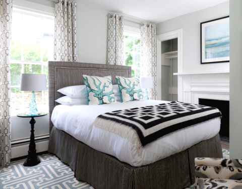 Coastal Gray Beach Bedroom with Turquoise Accents