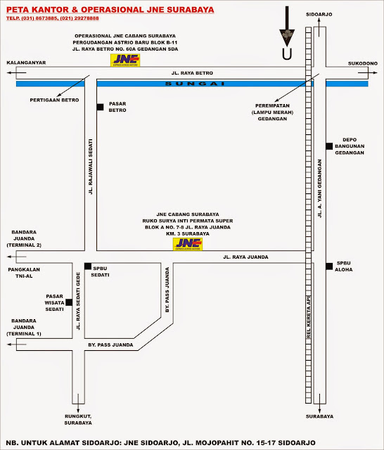 Peta JNE Surabaya Khusus Pengambilan Barang/paket dengan Alamat Surabaya