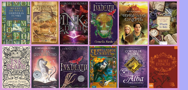 portadas de la novela infantil-juvenil de fantasía Muerte de tinta, de Cornelia Funke