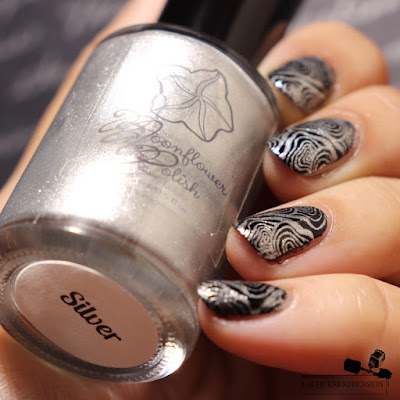 swatch of nail stamping polish Silver by Moonflower Polish